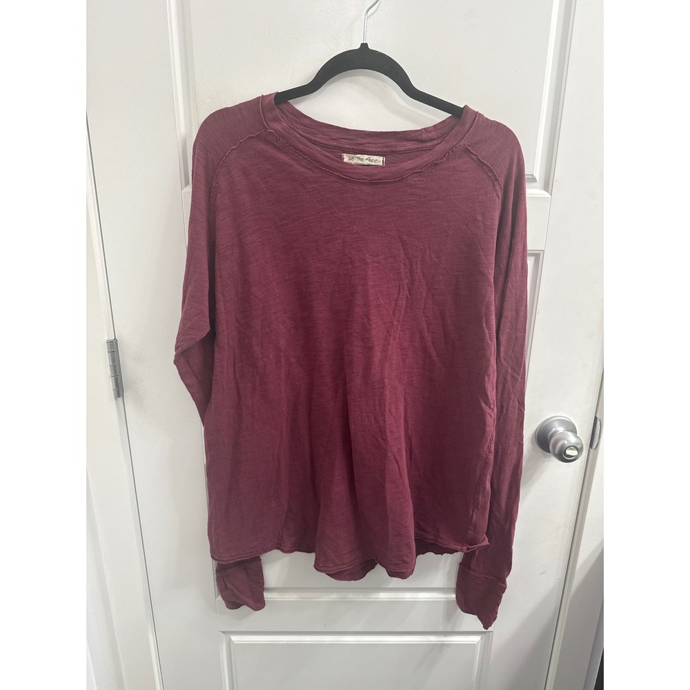 We The Free Free People Burgundy Slub Knit Long Sleeve Top Thumbhole Small